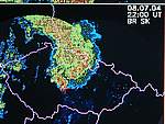 Ukázka situace - kterak nás velké bouření minulo. Křížkem je označen Humpolec (22:00=24:00 střed.evrop.času)